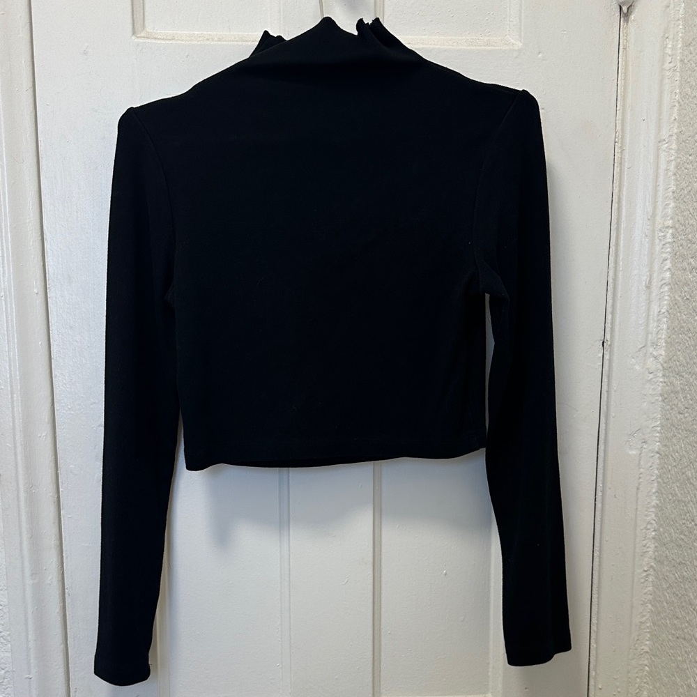 Emrata x AG Jeans Cropped Black Long Sleeve Turtleneck Women's Top Size Medium